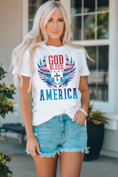 GOD BLESS AMERICA Cuffed Tee Shirt - SHE BADDY© ONLINE WOMEN FASHION & CLOTHING STORE
