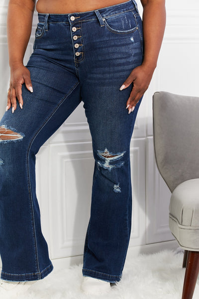 Kancan Full Size Reese Midrise Button Fly Flare Jeans - SHE BADDY© ONLINE WOMEN FASHION & CLOTHING STORE