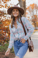 Plaid Button-Up Dropped Shoulder Shirt - SHE BADDY© ONLINE WOMEN FASHION & CLOTHING STORE