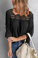 Crochet Openwork Three-Quarter Sleeve Blouse - SHE BADDY© ONLINE WOMEN FASHION & CLOTHING STORE