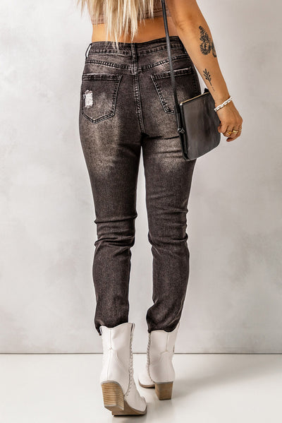 High Waist Raw Hem Skinny Jeans - SHE BADDY© ONLINE WOMEN FASHION & CLOTHING STORE