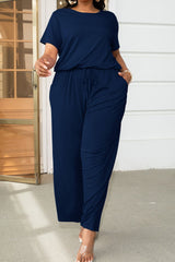 Plus Size Drawstring Waist Short Sleeve Jumpsuit - SHE BADDY© ONLINE WOMEN FASHION & CLOTHING STORE