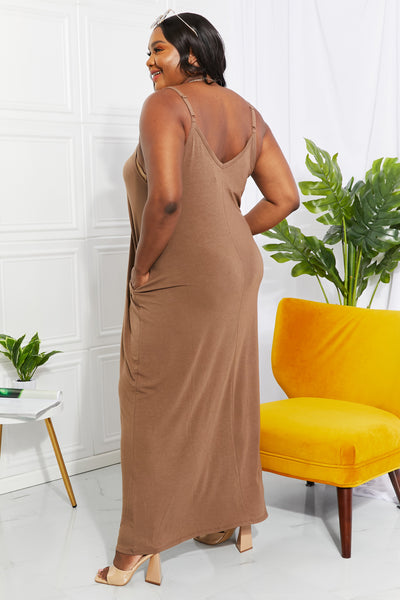 Zenana Full Size Beach Vibes Cami Maxi Dress in Mocha - SHE BADDY© ONLINE WOMEN FASHION & CLOTHING STORE