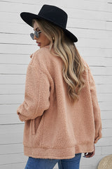 Button Front Drop Shoulder Collared Sherpa Jacket - SHE BADDY© ONLINE WOMEN FASHION & CLOTHING STORE