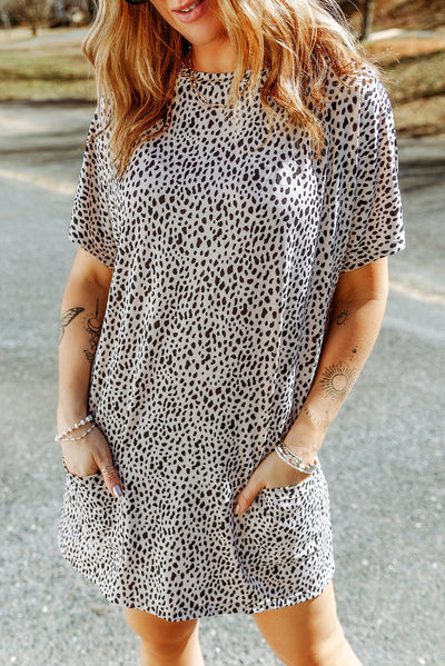 Animal Print Round Neck Tunic Tee with Pockets - SHE BADDY© ONLINE WOMEN FASHION & CLOTHING STORE