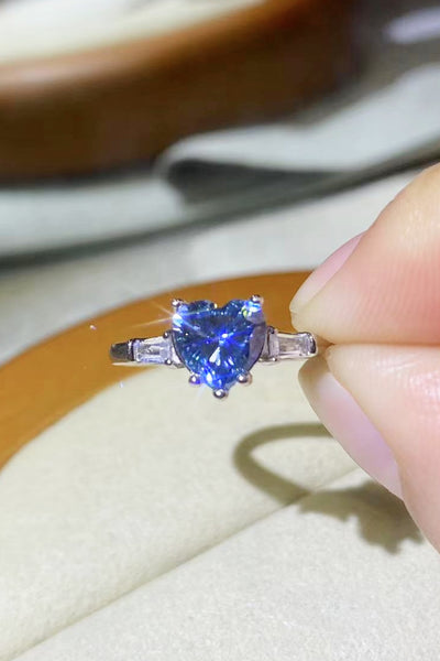 1 Carat Moissanite Heart-Shaped Platinum-Plated Ring in Blue - SHE BADDY© ONLINE WOMEN FASHION & CLOTHING STORE