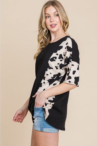 BOMBOM Rodeo Love Ribbed Animal Contrast Tee - SHE BADDY© ONLINE WOMEN FASHION & CLOTHING STORE