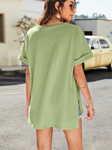 High-Low Side Slit V-Neck Tee - SHE BADDY© ONLINE WOMEN FASHION & CLOTHING STORE