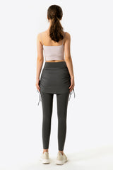 Drawstring Ruched Faux Layered Yoga Leggings - SHE BADDY© ONLINE WOMEN FASHION & CLOTHING STORE