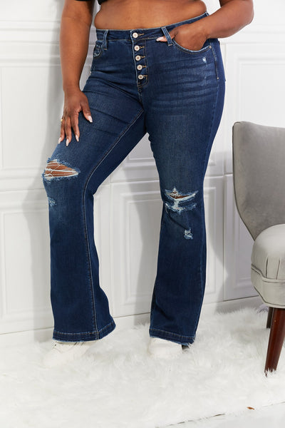 Kancan Full Size Reese Midrise Button Fly Flare Jeans - SHE BADDY© ONLINE WOMEN FASHION & CLOTHING STORE