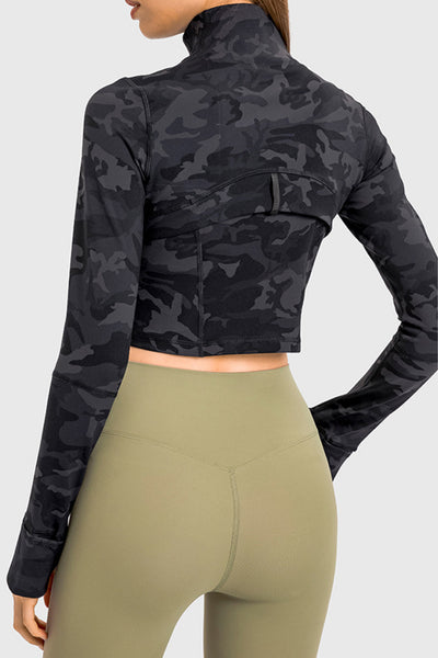 Zip Front Cropped Sports Jacket - SHE BADDY© ONLINE WOMEN FASHION & CLOTHING STORE