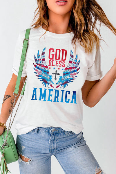 GOD BLESS AMERICA Cuffed Tee Shirt - SHE BADDY© ONLINE WOMEN FASHION & CLOTHING STORE