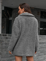 Zip-Up Collared Teddy Jacket - SHE BADDY© ONLINE WOMEN FASHION & CLOTHING STORE