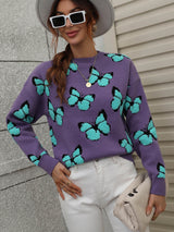 Butterfly Dropped Shoulder Crewneck Sweater - SHE BADDY© ONLINE WOMEN FASHION & CLOTHING STORE