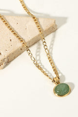 Inlaid Stone Round Pendant Chain Necklace - SHE BADDY© ONLINE WOMEN FASHION & CLOTHING STORE