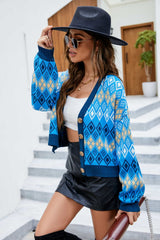 Argyle Button-Up Drop Shoulder Cardigan - SHE BADDY© ONLINE WOMEN FASHION & CLOTHING STORE