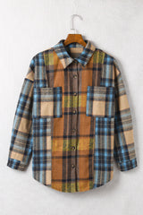 Plaid Curved Hem Shirt Jacket with Breast Pockets - SHE BADDY© ONLINE WOMEN FASHION & CLOTHING STORE