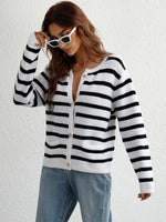 Striped Button Front Cardigan - SHE BADDY© ONLINE WOMEN FASHION & CLOTHING STORE