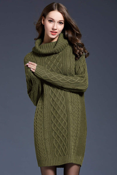 Full Size Mixed Knit Cowl Neck Dropped Shoulder Sweater Dress - SHE BADDY© ONLINE WOMEN FASHION & CLOTHING STORE