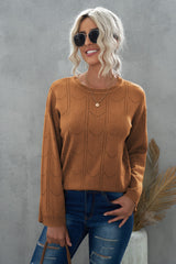 Openwork Flare Sleeve Pullover Sweater - SHE BADDY© ONLINE WOMEN FASHION & CLOTHING STORE