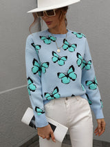 Butterfly Dropped Shoulder Crewneck Sweater - SHE BADDY© ONLINE WOMEN FASHION & CLOTHING STORE