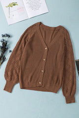 Button Front Ribbed Lantern Sleeve Cardigan - SHE BADDY© ONLINE WOMEN FASHION & CLOTHING STORE