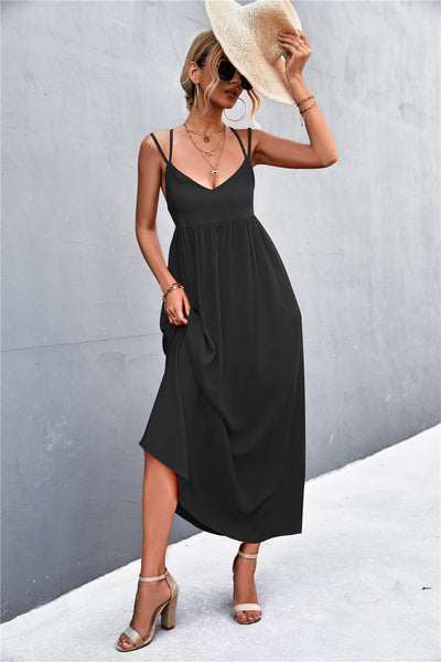 Double Strap Tie Back Dress - SHE BADDY© ONLINE WOMEN FASHION & CLOTHING STORE