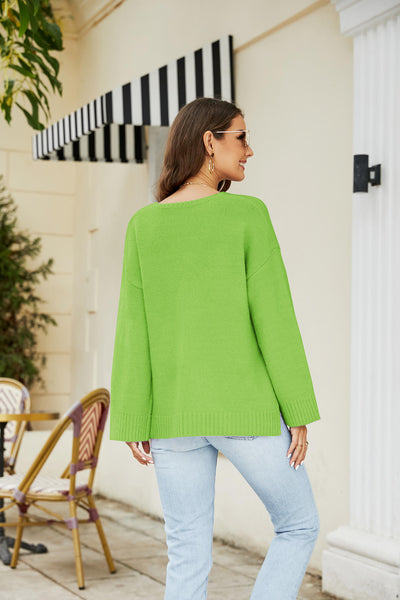 Drop Shoulder V-Neck Knit Pullover - SHE BADDY© ONLINE WOMEN FASHION & CLOTHING STORE