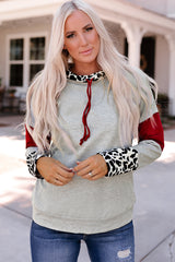 Leopard Color Block Drawstring Detail Sweatshirt - SHE BADDY© ONLINE WOMEN FASHION & CLOTHING STORE