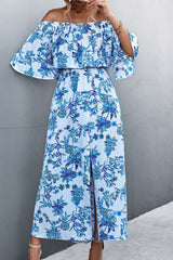 Floral Off-Shoulder Front Split Dress - SHE BADDY© ONLINE WOMEN FASHION & CLOTHING STORE