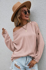 Button Detail Boat Neck Sweater - SHE BADDY© ONLINE WOMEN FASHION & CLOTHING STORE