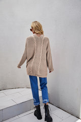 Cable-Knit Curved Hem Open Front Cardigan - SHE BADDY© ONLINE WOMEN FASHION & CLOTHING STORE