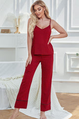 Gingham V-Neck Cami and Tied Pants Lounge Set - SHE BADDY© ONLINE WOMEN FASHION & CLOTHING STORE