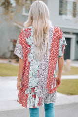 Mixed Print Ruffle Hem Kimono - SHE BADDY© ONLINE WOMEN FASHION & CLOTHING STORE