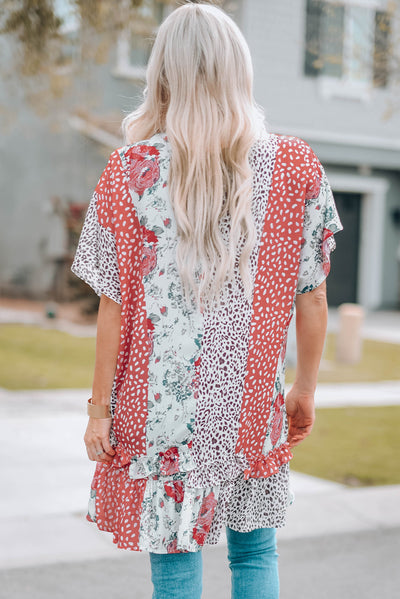 Mixed Print Ruffle Hem Kimono - SHE BADDY© ONLINE WOMEN FASHION & CLOTHING STORE