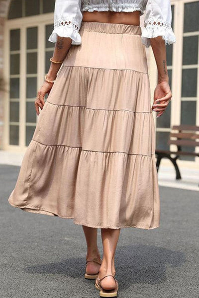 Elastic Waist Tiered Midi Skirt - SHE BADDY© ONLINE WOMEN FASHION & CLOTHING STORE