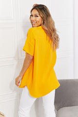 Zenana Full Size Summer Breeze Gauze Short Sleeve Shirt in Mustard - SHE BADDY© ONLINE WOMEN FASHION & CLOTHING STORE