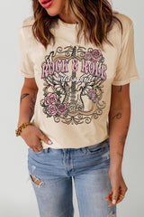 ROCK & ROLL Graphic Cuffed Short Sleeve Tee - SHE BADDY© ONLINE WOMEN FASHION & CLOTHING STORE