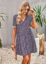 Floral Buttoned Puff Sleeve Dress - SHE BADDY© ONLINE WOMEN FASHION & CLOTHING STORE