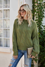 Mixed Knit Crewneck Drop Shoulder Sweater - SHE BADDY© ONLINE WOMEN FASHION & CLOTHING STORE