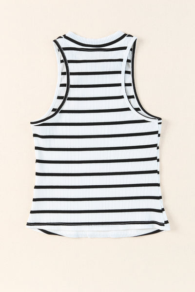 Striped Ribbed Round Neck Tank - SHE BADDY© ONLINE WOMEN FASHION & CLOTHING STORE