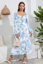 Floral Tie Front Sweetheart Neck Midi Dress - SHE BADDY© ONLINE WOMEN FASHION & CLOTHING STORE