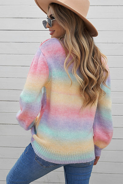 Gradient Stripes Bishop Sleeve Sweater - SHE BADDY© ONLINE WOMEN FASHION & CLOTHING STORE