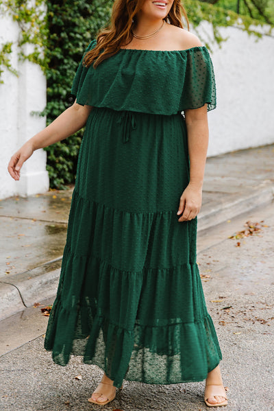 Plus Size Swiss Dot Off-Shoulder Tiered Dress - SHE BADDY© ONLINE WOMEN FASHION & CLOTHING STORE