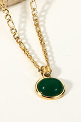 Inlaid Stone Round Pendant Chain Necklace - SHE BADDY© ONLINE WOMEN FASHION & CLOTHING STORE