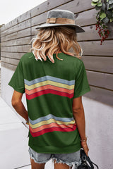 Multicolored Chevron Stripe Round Neck Side Slit T-Shirt - SHE BADDY© ONLINE WOMEN FASHION & CLOTHING STORE