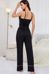 Contrast Trim Cropped Cami and Pants Loungewear Set - SHE BADDY© ONLINE WOMEN FASHION & CLOTHING STORE