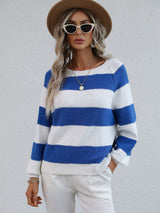 Striped Raglan Sleeve Ribbed Trim Knit Top - SHE BADDY© ONLINE WOMEN FASHION & CLOTHING STORE