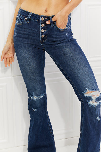 Kancan Full Size Reese Midrise Button Fly Flare Jeans - SHE BADDY© ONLINE WOMEN FASHION & CLOTHING STORE