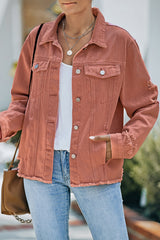 Distressed Raw Hem Denim Jacket - SHE BADDY© ONLINE WOMEN FASHION & CLOTHING STORE